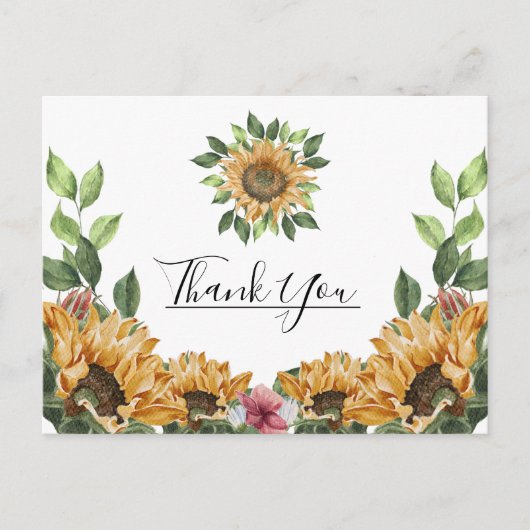 Boho Sunflower Rustic Wildblume Wedding Vielen Dan Postkarte (Vorderseite)