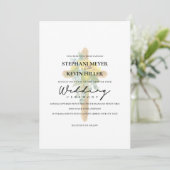 Boho Sunflower Rustic Wood Cross Wedding Einladung (Stehend Vorderseite)