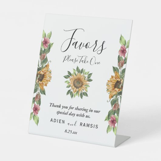 Boho Sunflower Rustikale Wildblume Gastgeschenke H Sockelschild (Vorderseite)