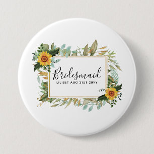 Boho Sunflower Sage Greenerity Wedding Button