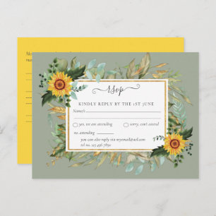 Boho Sunflower Sage Greenerity Wedding Postkarte