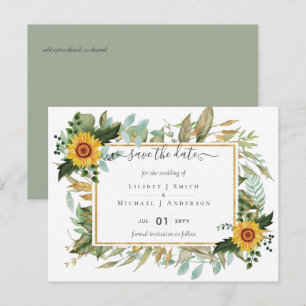Boho Sunflower Sage Greenerity Wedding Postkarte
