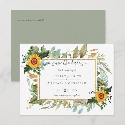 Boho Sunflower Sage Greenerity Wedding Postkarte (Vorne/Hinten)