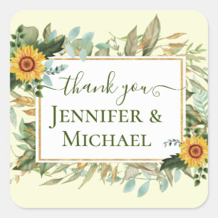 Boho Sunflower Sage Greenerity Wedding Quadratischer Aufkleber