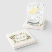 Boho Sunflower Sage Greenerity Wedding Steinuntersetzer (Seitenansicht)