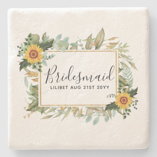 Boho Sunflower Sage Greenerity Wedding Steinuntersetzer (Vorderseite)