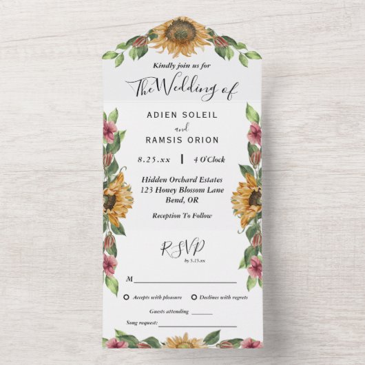 Boho Sunflower Song Request UAWG Wedding All In One Einladung (Innen Boden)