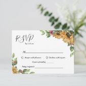 Boho Sunflower Song Request Wedding RSVP Karte (Stehend Vorderseite)