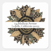Boho Sunflower Square Rücksendeadresse Quadratischer Aufkleber (Vorderseite)