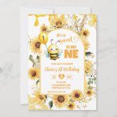 Boho Sunflower Sweet to Bee One Birthday Einladung (Vorderseite)
