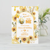 Boho Sunflower Sweet to Bee One Birthday Einladung (Stehend Vorderseite)