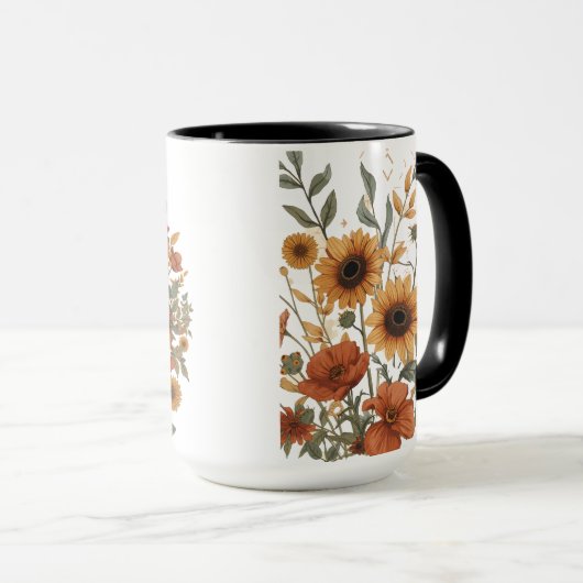 Boho Sunflower & Tribal Pattern Tasse - Warme Erde (VorderseiteRechts)