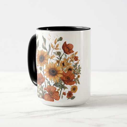 Boho Sunflower & Tribal Pattern Tasse - Warme Erde (Vorderseite Links)