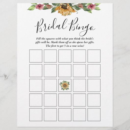 Boho Sunflower Two Side Bingo Brautparty Games (Rückseite)
