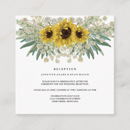 Boho Sunflower Watercolor Chic Hochzeitsempfang Begleitkarte (Vorderseite)