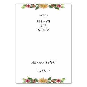 Boho Sunflower Wedding Foldable Platzkarte Tischnummer