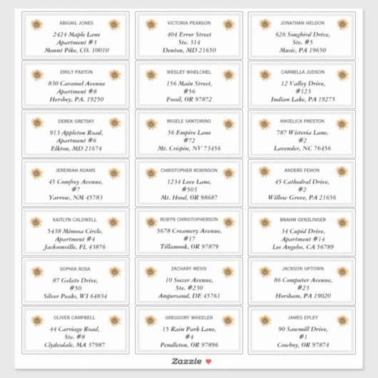 Boho Sunflower Wedding Guest Address Labels (Blatt)