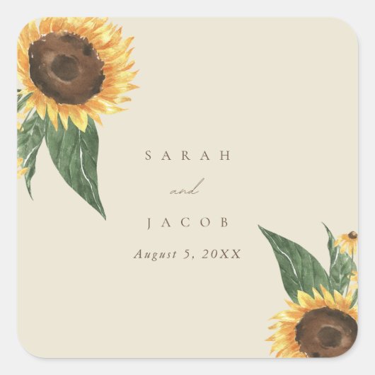 Boho Sunflower Wedding Quadratischer Aufkleber (Vorderseite)