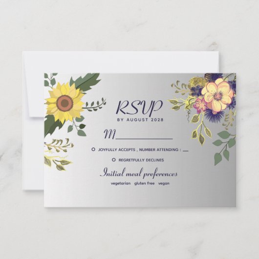 Boho Sunflower Wedding RSVP Card Karte (Vorderseite)