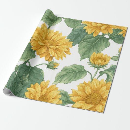Boho Sunflower Yellow Floral Pattern Spring Summer Geschenkpapier (Ungerollt)