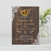 Boho Sunflowers Antlers BaBy-Q Babydusche Einladung (Stehend Vorderseite)