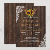 Boho Sunflowers Antlers BaBy-Q Babydusche Einladung (Vorne/Hinten)