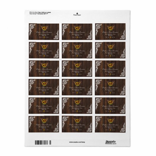 Boho Sunflowers Antlers Wood Lace Wedding Program Adressaufkleber (Vorne)