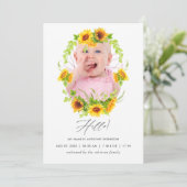 Boho Sunflowers Birth Announcement Foto Card Ankündigung (Stehend Vorderseite)