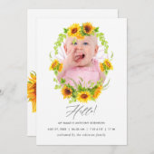 Boho Sunflowers Birth Announcement Foto Card Ankündigung (Vorne/Hinten)