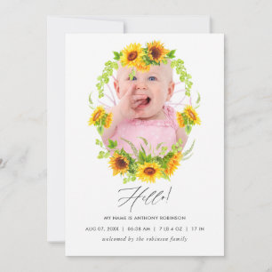 Boho Sunflowers Birth Announcement Foto Card Ankündigung