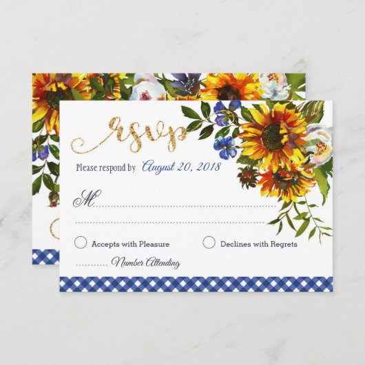 Boho Sunflowers Country Western Floral RSVP Card (Vorne/Hinten)