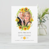 Boho Sunflowers Foto Wedding Save The Date (Stehend Vorderseite)