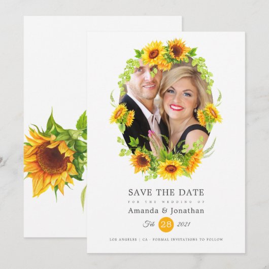 Boho Sunflowers Foto Wedding Save The Date (Vorne/Hinten)