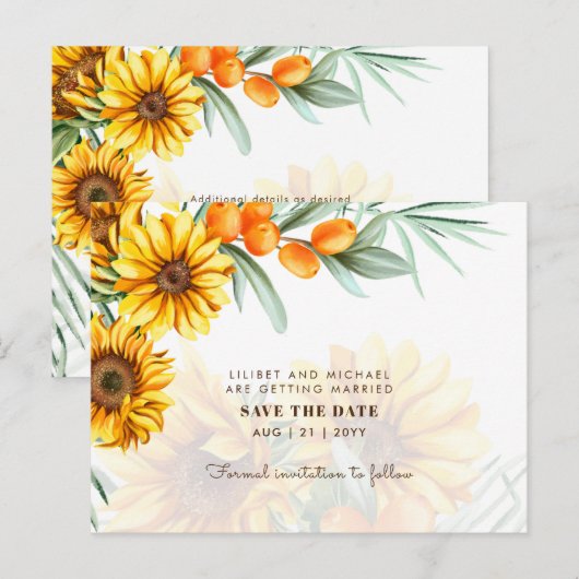 Boho Sunflowers Rustic Wedding RETT DATES Postkarte (Vorne/Hinten)