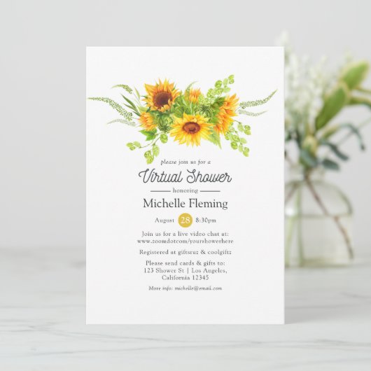 Boho Sunflowers Virtual Bridal oder Baby Shower Einladung (Stehend Vorderseite)