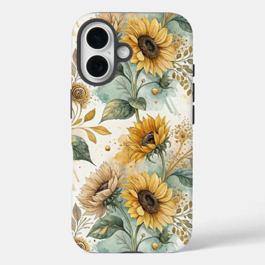 Boho Sunflowers Watercolor Gold Case-Mate iPhone Hülle (Rückseite)