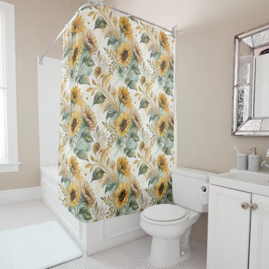 Boho Sunflowers Watercolor Gold Duschvorhang (Beispiel)
