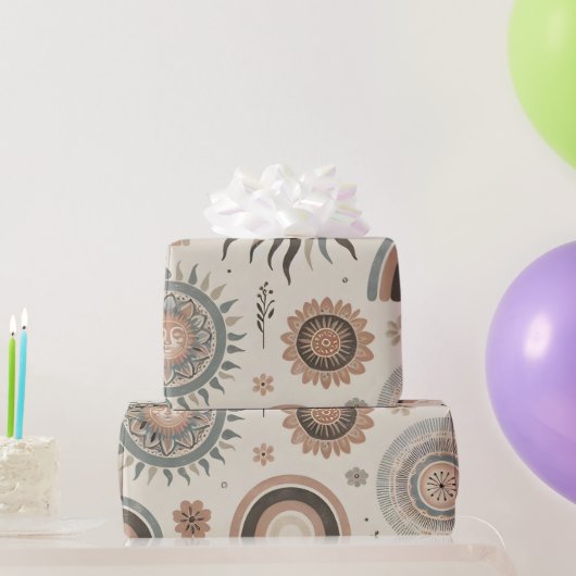Boho Suns, Rainbows und Florals Geschenkpapier (Partygeschenke)