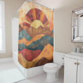 Boho Sunset Over Mountains - Retro Erthy Landschaf Duschvorhang (Beispiel)