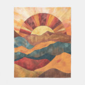 Boho Sunset Over Mountains - Retro Erthy Landschaf Fleecedecke (Vorderseite)