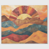 Boho Sunset Over Mountains - Retro Erthy Landschaf Geschenkpapier (Flach)