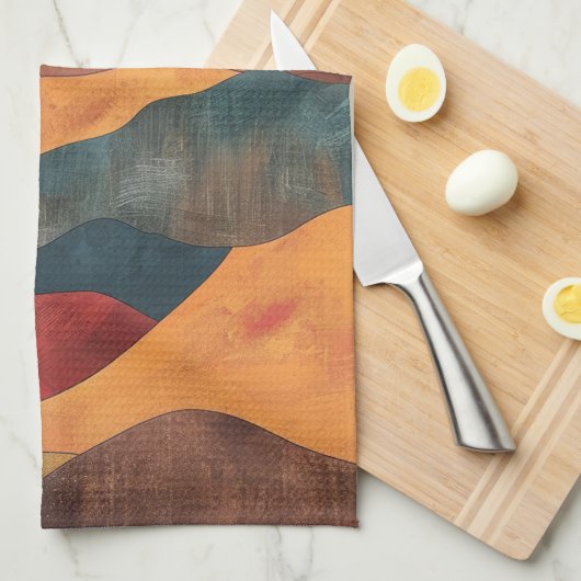 Boho Sunset Over Mountains - Retro Erthy Landschaf Geschirrtuch (Viertel Falte)