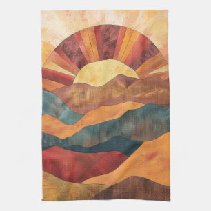 Boho Sunset Over Mountains - Retro Erthy Landschaf Geschirrtuch