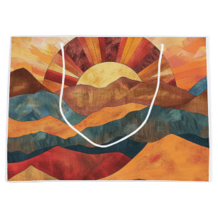 Boho Sunset Over Mountains - Retro Erthy Landschaf Große Geschenktüte