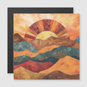 Boho Sunset Over Mountains - Retro Erthy Landschaf Magnetkarte (Vorne/Hinten)