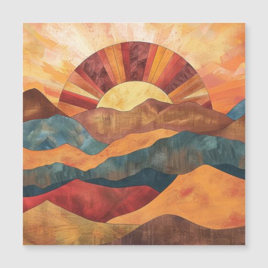 Boho Sunset Over Mountains - Retro Erthy Landschaf Magnetkarte (Vorderseite)