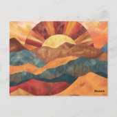 Boho Sunset Over Mountains - Retro Erthy Landschaf Postkarte (Rückseite)