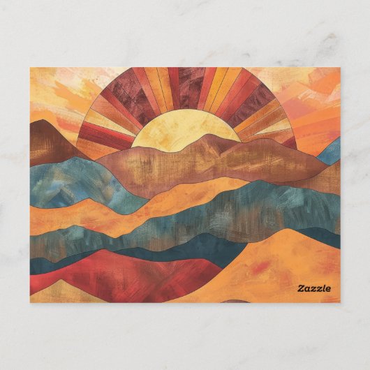 Boho Sunset Over Mountains - Retro Erthy Landschaf Postkarte (Rückseite)
