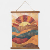 Boho Sunset Over Mountains - Retro Erthy Landschaf Wandteppich Mit Holzrahmen (Vorderseite)