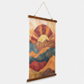 Boho Sunset Over Mountains - Retro Erthy Landschaf Wandteppich Mit Holzrahmen (Gewinkelt)